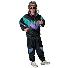 Foxxeo 80s Tracksuit Costume for Men 80s Jogging Suit Assi Size S-XXL, Black-green-purple