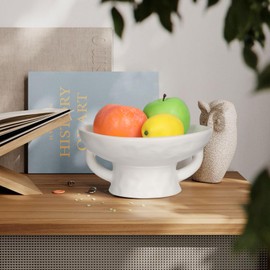 saiguomi Decorative Bowl, Ceramic Fruit Bowl for Kitchen Counter, Large 8.2 Inch Decorative Bowls with Handle, White Modern Pedestal Bowl for Key, Fruit, Candy, Place in Entryway & Table Centerpiece