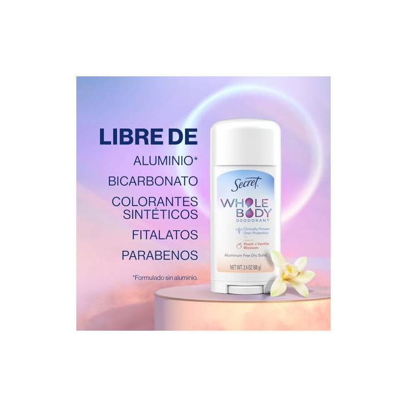 Secret Barra Desodorante Cuerpo Completo Durazno y Vainilla 68 g