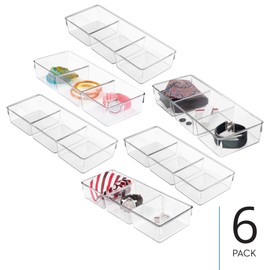 iDesign 3-Section Drawer Organizer for Kitchen, Bathroom, and Desk Drawers - Set of 6 - Clear