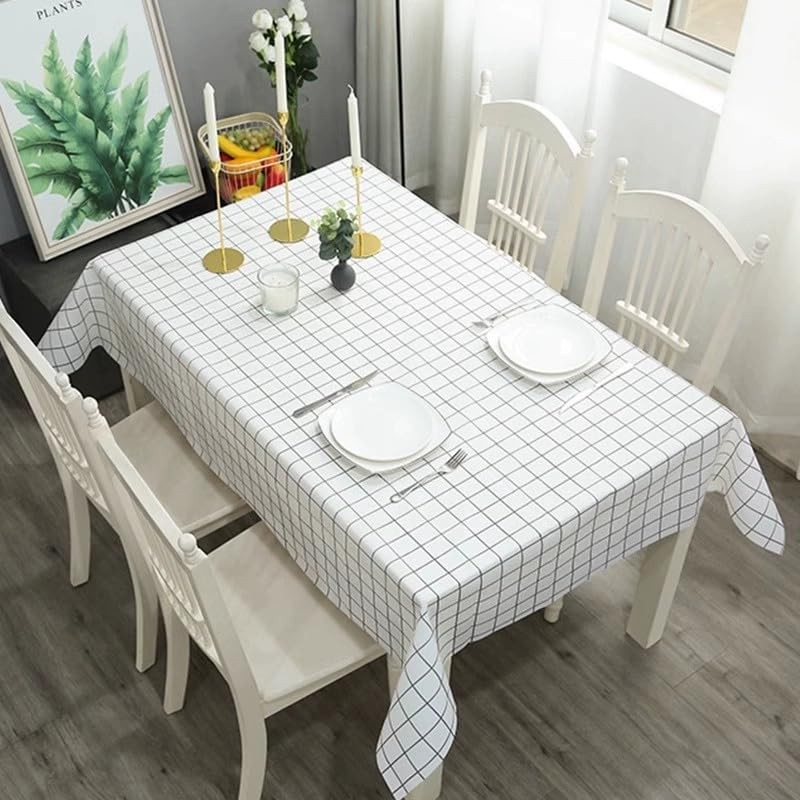 HanYun White Check Table Cloth, Plastic Tablecloth 137x180cm Plastic Table