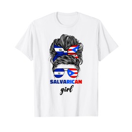 Half Salvadorian And Puerto Rican Rico El Salvador Flag Girl T-Shirt