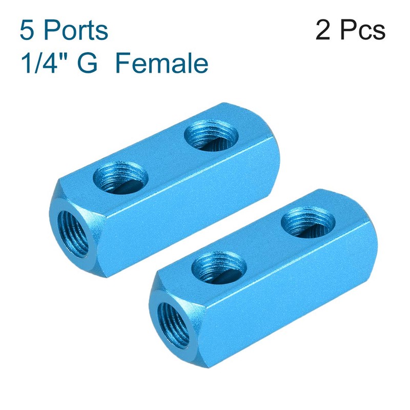 sourcing map G 1/4" Thread 5 Ports 2 Way Manifold