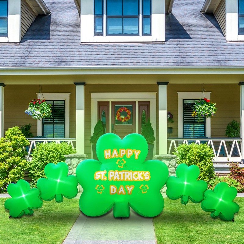 Joyfizzle 10.5FT Length St. Patricks Inflatables Shamrocks Built in Flash