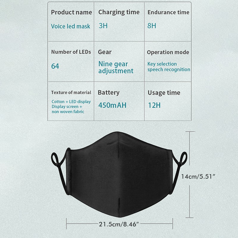 LED Voice Activated Face Cover Smart Face Cover Soft Comfortable