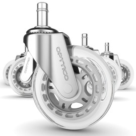 OPTTICO Office Chair Caster Wheels Replacement Set - 3" Heavy Duty Desk Chair Rollers for Hardwood Floors - 650 lbs Load Capacity, 5 Pack (Silver/Clear Wheel)