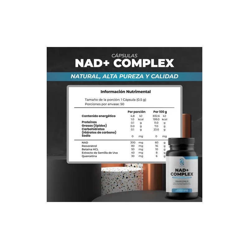 Suplemento NAD Complejo Antiedad Naima Plus 50 Cápsulas Resveratrol