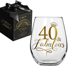 Pokolllee 40 Fabulous Wine Glass 40th Birthday Gifts for Women, 40 Fabulous Happy 40th Birthday Wine Glass Gift for Mom Friends Wife Coworker, Funny 40th Birthday Turning 40th Gift