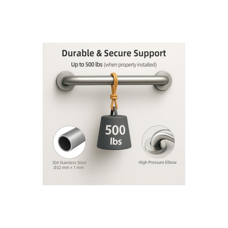 Bathroom Grab Rails for Elderly, 2 Pack 45cm, Brushed Nickel