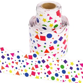 wonmon 36 Feet Colorful Shape Bulletin Board Border Roll, Colored Confetti Shape Bulletin Board Border Trim for Back to School Classroom Office Wall Window Bulletin Board Party Decoration