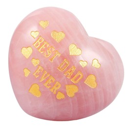 mookaitedecor Best Dad Ever Engraved Natural Rose Quartz Heart Shaped Crystal Palm Worry Stone, Healing Crystal Father’s Day Gift, Love Heart Quartz Crystal Pocket Tumblestone Chakra Reiki Decor