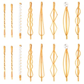 16 Pieces Gold Hair Pins Set Geometric Metal Hair Clips Minimalist Jewelry Hair Clamps Bobby Pins Decorative Dainty Accessories Headwear Barrettes for Women Wedding Parties