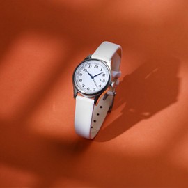 WOCCI 14mm Watch Strap with Silver Buckle, Elegant Genuine Leather Replacement Band for Men or Women (White)