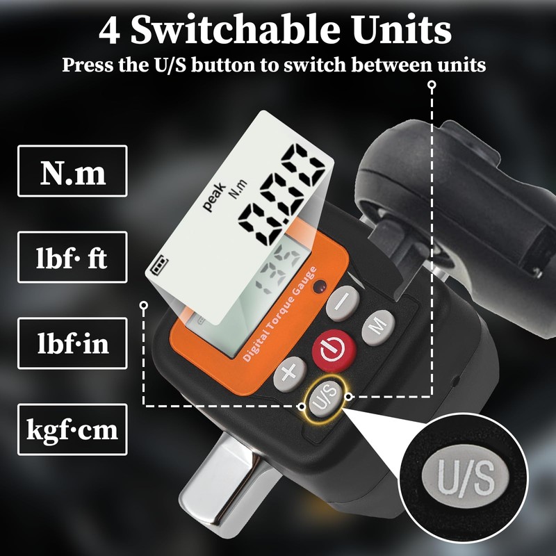 Digital Torque Adapter, Digital Torque Wrench 1/2”340Nm with Adapters 1/4"