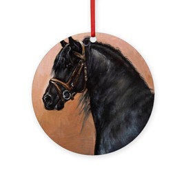 CafePress Friesian Horse Round 4" MDF Holiday Ornament
