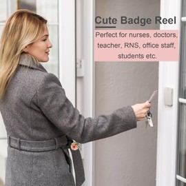 DELSWIN Badge Holder Retractable Clip - Double Sided Pattern Retractable Keychain, Cute Badge Reels for RN Nurse Teacher Student Office Women [Pink Flower]