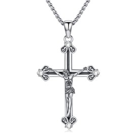 Jesus Cross Crucifix Pendant 925 Sterling Silver Necklace Religious Catholic Jewelry for Women Men