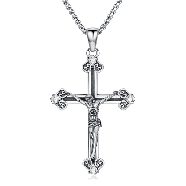Jesus Cross Crucifix Pendant 925 Sterling Silver Necklace Religious Catholic