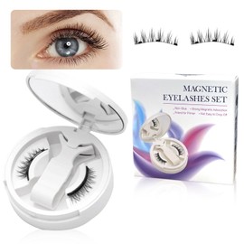 CIGAA Magnetic Eyelashes with Applicator All in One Box, 1 Pair Reusable Magnetic Eyelashes Without Eyeliner, Waterproof Lightweight Glue-free False Lashes for Natural Makeup, Style S09