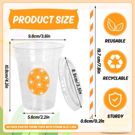 Whaline 60Pcs Easter Disposable Plastic Cups with Lids and Straws 12Oz Colorful Egg Pattern Cold Beverage Drinking Cup for Spring Holiday Birthday Party