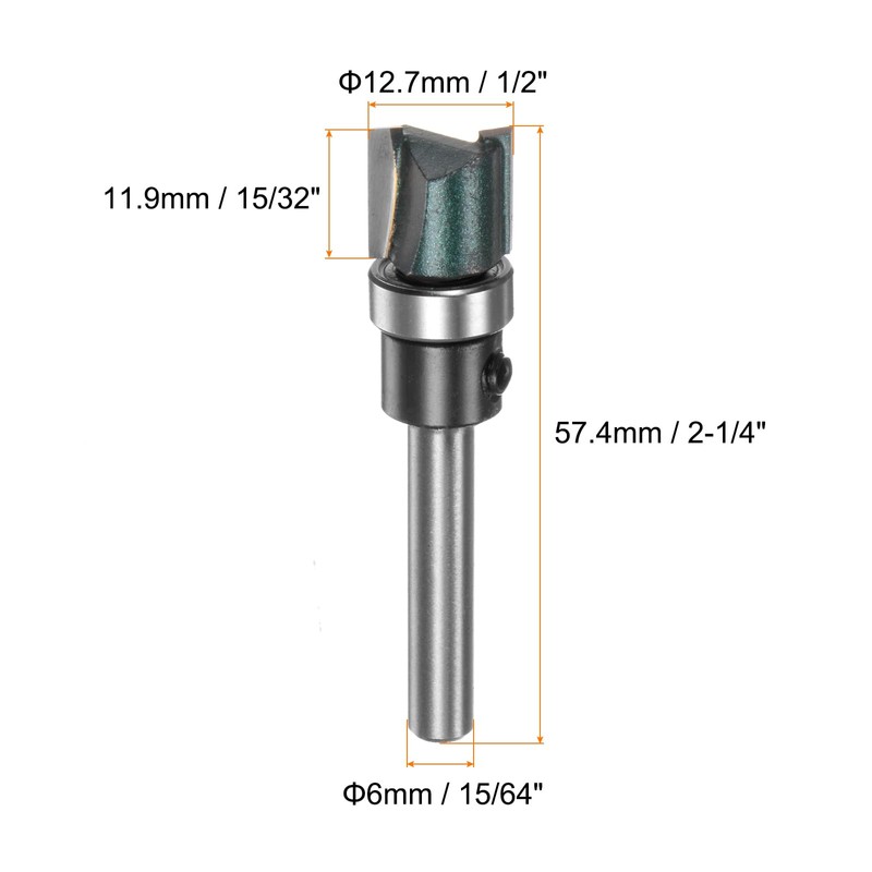 sourcing map Pattern Flush Trim Router Bit 0.24" Shank 15/32"