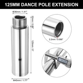 PATIKIL 125mm(5") Dance Pole Extension for 45mm Stripper Dance Pole Stainless Steel Extending Tube Height Adjustable Replacement Accessories for Dancing Pole Connect