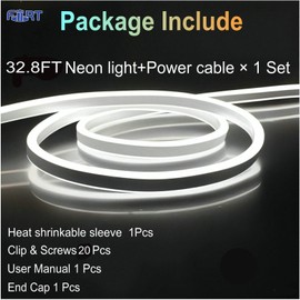 FORT LED Rope Lights AC 120V,Cuttable 120LEDs/M Dotless Neon Strip Lighting, ETL IP66 Waterproof & Weather-Resistant for Home Commercial Decor use, 8x16mm, 6000K White neon Light Strip 32.8FT