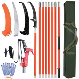 Pole Saws for Tree Trimming, 7.3-27 ft Manual Pole Saw Extendable Tree Trimmer, Long Branch Trimmer Tree Pole Pruner Saw Blades and Scissors Set for Pruning Palms and Shrubs (Red)
