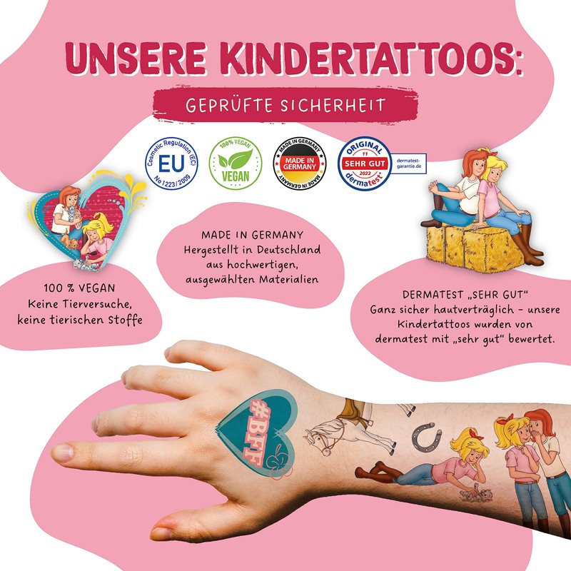 Papierdrachen Bibi & Tina Tattoos for Children, Skin-Friendly Children's Tattoos,