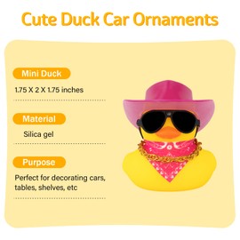 wonuu Car Dashboard Decoration Cowboy Hat Rubber Duck, Car Ducks Ornaments with Mini Colorful Hat Necklace Sunglasses Scarf (Rose Red)