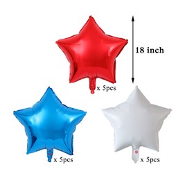 Creaides 15pcs 18" Foil Star Balloons Helium Mylar Red White Blue Star Balloons for Wedding, Birthday, Baby Shower, Independence Day Party Supplies