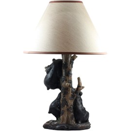 Ebros Wildlife Whimsical Climbing Black Bear Cubs Table Lamp Statue Decor with Bear Face Printed Shade Three Cuddly Sibling Bears Little Rascals Playing by Tree Desktop Lamp (Set of 2)