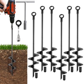 18" Ground Anchor, Heavy Duty Earth Anchors Swing Sets Anchor Kit with T-Handle Hex Wrench for Gazebo,Mobile Home,Camping Tent, Inflatable Castles, Sheds, Trampoline,Carports(Round,6Pcs)