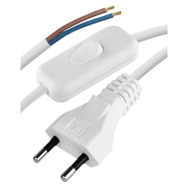 EMOS Euro Cable with Switch 2 m, Power Cable, Connection Cable, Connection Cable for Lights, Lamps, Bulbs with Euro Plug, 2 x 0.75 mm, H03VVH2-F, White