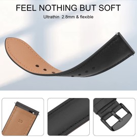 Vancle Quick Release Genuine Leather Watch Band 20mm 22mm Leather Watch Strap, 22mm Black