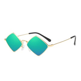 Diamond Shape SunGlasses for Men/Women Metal Quadrilateral Frame Shades Film Sun glasses UV Protection, Green, One Size