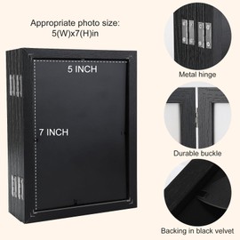 RMERVE 5 Folding Hinged Picture Frame 5 x 7 Inches Natural Wood Foldable Photo Frame with High Definition Acrylic Family Picture Frame Desk Photo Frame for Family Birthday Anniversary, Black