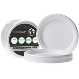 Earth's Dreams 150-Pack 9 Inch 100% Compostable Plates, Biodegradable Paper Plates & Disposable Plates For Party, Heavy-Duty Bulk Paper Plates, Eco-Friendly Bagasse Sugarcane Fiber White Paper Plates