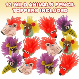 ArtCreativity Wild Animal Pencil Toppers, Set of 12, Animal Party Favors and Classroom Prizes for Kids, Great Back to School Gifts for Boys and Girls, Durable Animal Pencil Tops