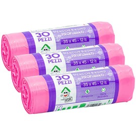 90 bathroom waste bags, pink rubbish bags, perfumed bin bags for bathroom waste bins, plastic rubbish bags, small bin bags, 35 x 45 cm (90)