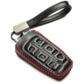 Vitodeco Leather Smart Key Fob Case Compatible with Genesis GV70, GV80, G70, G80, G90 2021-2022 (6-Button, Black/Red)
