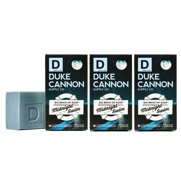 Duke Cannon Supply Co. Big Brick of Soap Bar for Men Midnight Swim (Ocean & Green Scent) Multi-Pack - Superior Grade, Extra Large, Masculine Scents, All Skin Types, Paraben-Free, 10 oz (3 Pack)