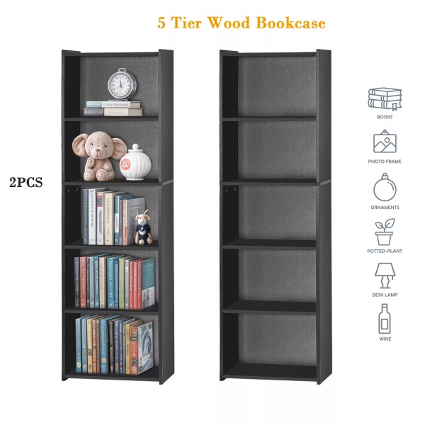 SEGAWE 2PCS 5 Tier Bookcase Bookshelf Freestanding Display Storage Organizer