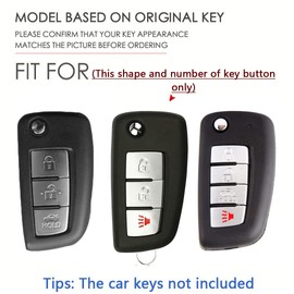 SANRILY ABS Plastic 2/3/4 Button Key Fob Cover for Nissan Rogue Sport Rogue S Rogue Select 2019 2018 Sylphy Pulsar Frontier Folding Flip Key Keyless Key Case with Keychain Carbon Fiber Black