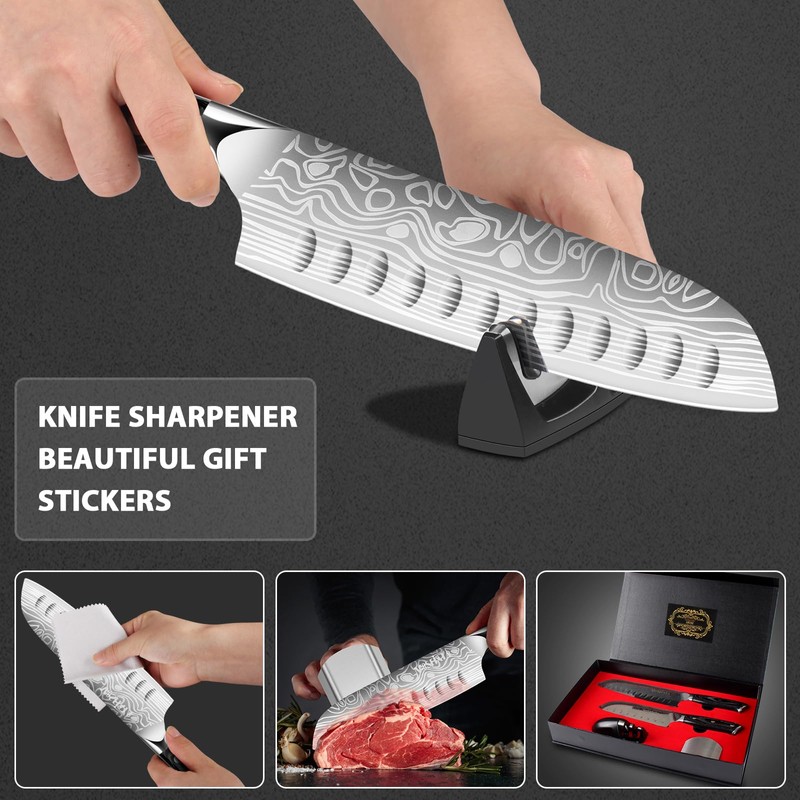 MOSFiATA 7" Santoku Knife with 5.5inch Santoku Knife, German High