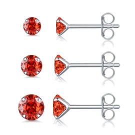 Silver Stud Earrings for Women - S925 Sterling Silver Cubic Zirconia Stud Earrings Set | Hypoallergenic Earring July Birthstone Ruby Wedding Birthday Chritsmas Jewellery Gift, Size: 3mm/4mm/5mm