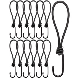 BINCKIN Short Bungee Cords with Hooks 20cm - 12 PCS Bungees Cord with Hook, Heavy Duty Bundy Cord with Hooks, Tarpaulin Hooks for Camping, Tents, Fixings (Black)