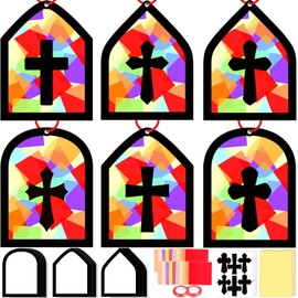 40PCS Sunday School VBS Crafts Bulk: Paper Cross Nativity Suncatchers, Jesus Religious Christian Classroom Camping Activity DIY Kits Gifts Church Decorations, Window Stained Glass Effect Art Supplies