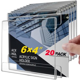 20 Pcs 4"×6" Acrylic Sign Holder Wall Mount, Horizontal, No Drilling Clear Wall Frame, Door Sign Holder with Adhesive Tape, for Offices Shop, Promotions, Homes Restaurants, Photo, Picture, Events, Meeting