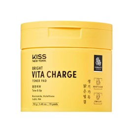 KISS NEW YORK Bright Vita Charge Toner Pads 70 Count - Dual-Textured Facial Pore Pad Gently Exfoliates & Boosts Radiance, Korean Skincare with Niacinamide, Glutathione & PHA for Dull Uneven Skin